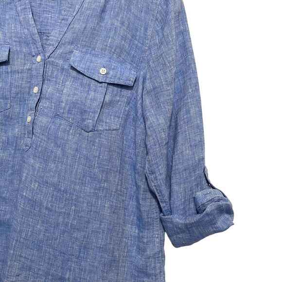 Talbots Tunic Top Roll Tab Sleeve Linen Popover Lightweight Boho Minimalist - Picture 3 of 6